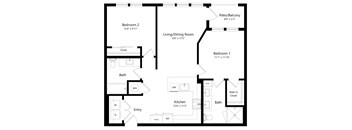 Two Bedroom Floor Plan  at The Exchange Luxury Apartments in St Pete FL