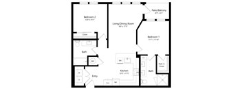 Two Bedroom Floor Plan  at The Exchange Luxury Apartments in St Pete FL