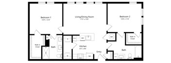Two Bedroom Floor Plan at The Exchange Luxury Apartments in St Pete FL
