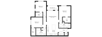 Three-Bedroom Floor Plan at The Gallery at Trinity Luxury Apartments in Trinity FL