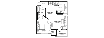 1 Bedroom Floor Plan at Fort King Colony Apartments in Zephyrhills, FL