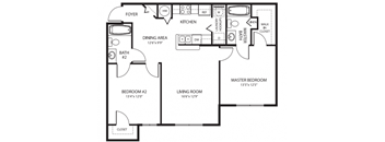 Two Bedroom Floor Plan at Meridian Pointe Affordable Apartments in Tampa FL