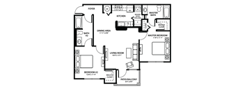 2 Bedroom Floor Plan at Fort King Colony Apartments in Zephyrhills, FL