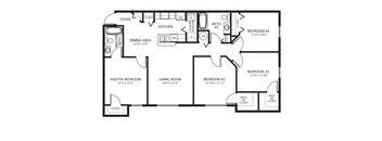 Four Bedroom Floor Plan at Meridian Pointe Affordable Apartments in Tampa FL