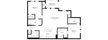 Two Bedroom Floor Plan | 1,290 Sq. Ft. at The Sedona Luxury Apartments in Tampa FL