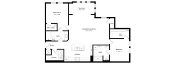Two Bedroom Floor Plan | 1,385 Sq. Ft. at The Sedona Luxury Apartments in Tampa FL
