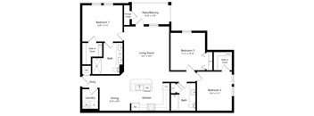 Three Bedroom Floor Plan at The Sedona Luxury Apartments in Tampa FL