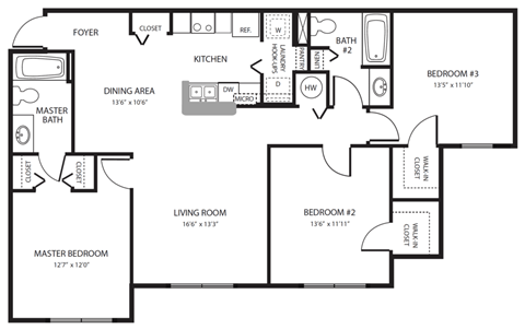 3 Bedroom Floor Plan Brandywine Tampa, FL
