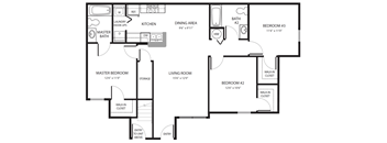 3 Bedroom Floor Plan at Brook Haven Apartments in Brooksville, FL