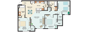 3 Bedroom Floor Plan at Cross Creek Apartments in Tampa FL