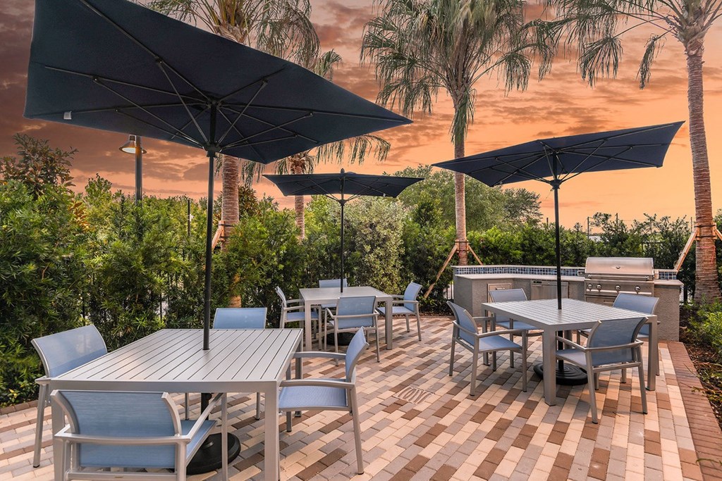 Outdoor kitchen grilling area at The Exchange Luxury Apartments in St. Petersburg, FL