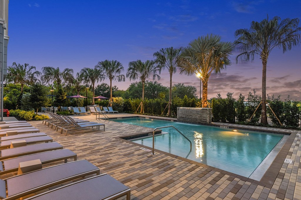 Luxurious swimming pool at The Exchange Luxury Apartments in St. Petersburg, FL