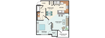 1 Bedroom Floor Plan at Fort King Colony Apartments in Zephyrhills, FL