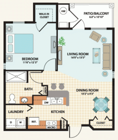 1 Bedroom Floor Plan at Grand Reserve Apartments in Zephyrhills, FL
