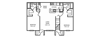 Two Bedroom Floor Plan at Timberleaf Affordable Apartments in Orlando, Florida