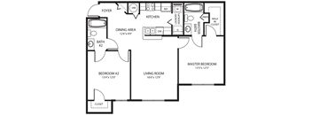 2 Bedroom Floor Plan at Grande Oaks Apartments in Tampa FL