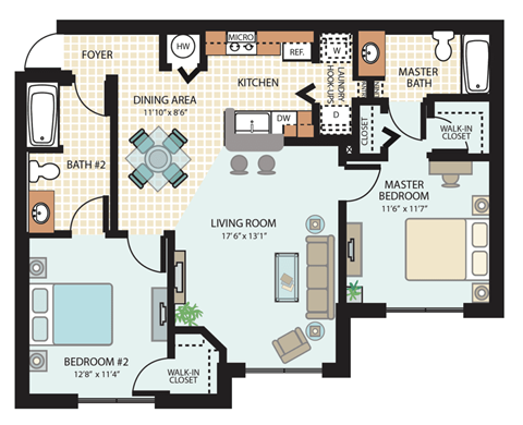 2 Bedroom Floor Plan at Autumn Place Apartments Temple Terrace FL