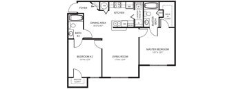 2 Bedroom Floor Plan at Claymore Crossings Apartments in Tampa FL