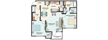 2 Bedroom Floor Plan at Fort King Colony Apartments in Zephyrhills, FL