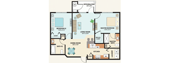 2 Bedroom Floor Plan at Grand Reserve Apartments in Zephyrhills, FL
