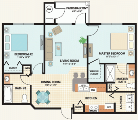 2 Bedroom Floor Plan at Grand Reserve Apartments in Zephyrhills, FL