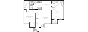 2 Bedroom Floor Plan at Brook Haven Apartments in Brooksville FL