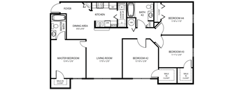 4 Bedroom Floor Plan at Claymore Crossings Apartments in Tampa FL