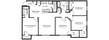 4 Bedroom Floor Plan at Grande Oaks Apartments in Tampa FL