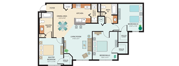 Three Bedroom Floor Plan at Timber Trace Affordable Apartments in Titusville, FL