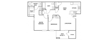 Two Bedroom Floor Plan at Valley Oaks affordable Apartments in Tulare CA