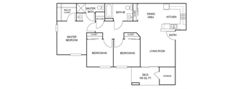 Three Bedroom Floor Plan at Valley Oaks Affordable Apartmetns in Tulare, CA
