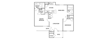 Two Bedroom Two Bath Floor Plan at Waller Hillside Affordable Apartments in Waller TX