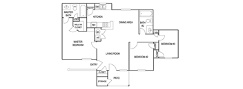 Three Bedroom Two Bath Floor Plan at Waller Hillside Affordable Apartments in Waller TX