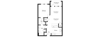 One Bedroom Floor Plan | 752 Sq. Ft. at Waverly Terrace Luxury Apartments in Temple Terrace FL