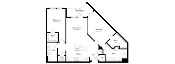 Two Bedroom Floor Plan | 1,102 Sq. Ft. at Waverly Terrace Luxury Apartments in Temple Terrace FL