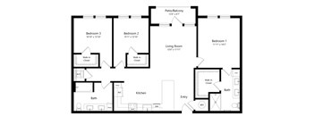 Three Bedroom Floor Plan | 1,295 Sq. Ft. at Waverly Terrace Luxury Apartments in Temple Terrace FL