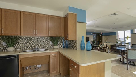 a kitchen with a counter top and a sink
