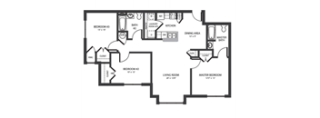 Three Bedroom Floor Plan at Wharfside Commons Affordable Apartments in Middletown CT