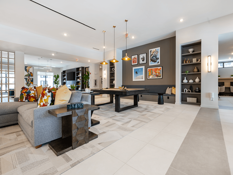 Club Room with Billiards at Marquee Square Apartments in Tampa, FL