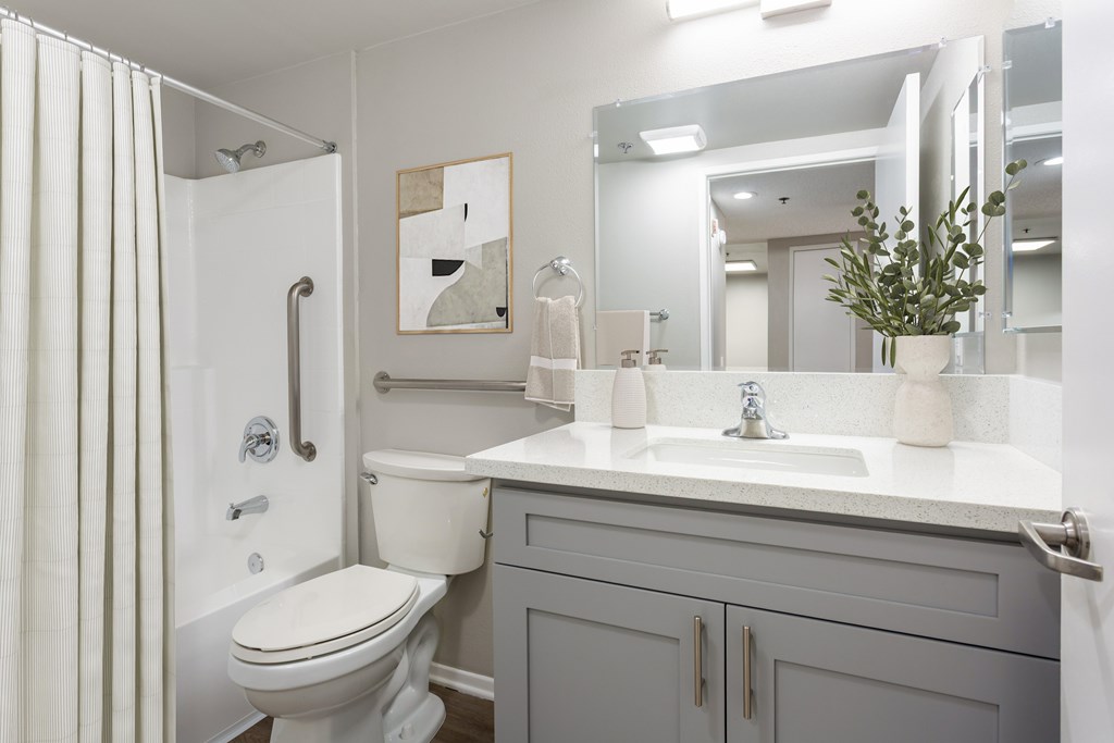 Modern Bathrooms at Grand Plaza Senior 62 Plus Apartments in Downtown Los Angeles CA