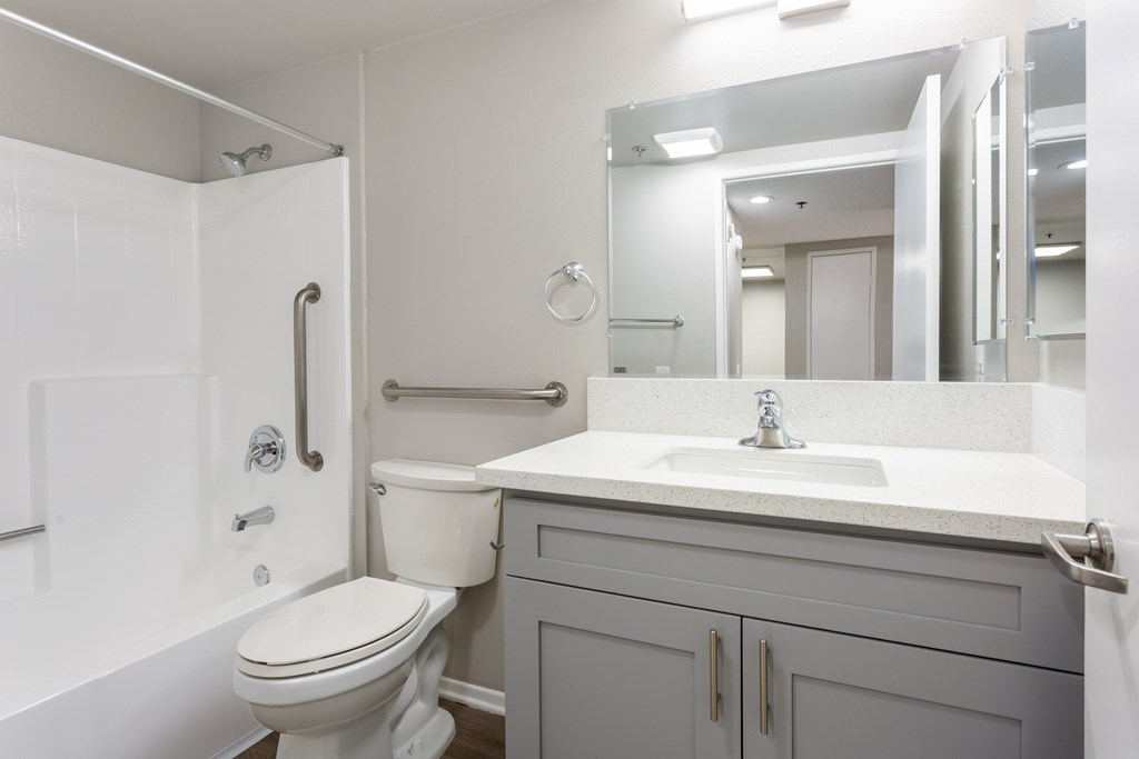 Modern Bathrooms at Grand Plaza Senior Apartments in Los Angeles, CA