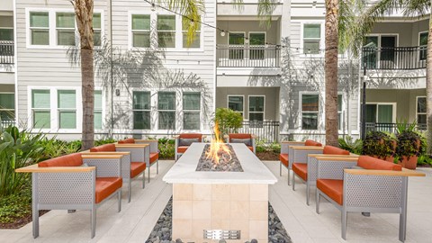 Fireside Seating at Grady Square Luxury Apartments in Tampa, FL
