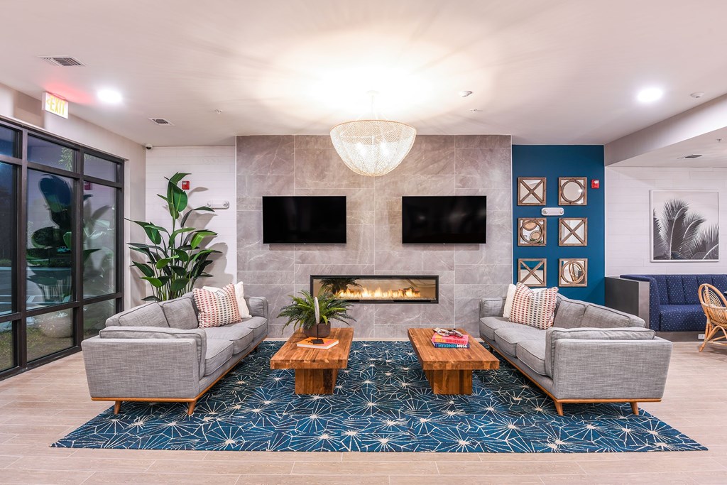 Indoor Fireside Lounge at Lyra Luxury Apartments Near Downtown Sarasota, FL