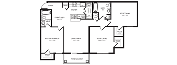 Three Bedroom Floor Plan Belleair Place Apartments in Clearwater FL