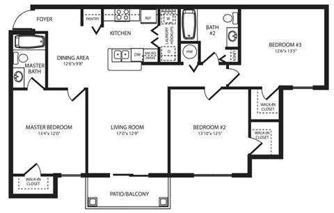 Three Bedroom Floor Plan Belleair Place Apartments in Clearwater FL