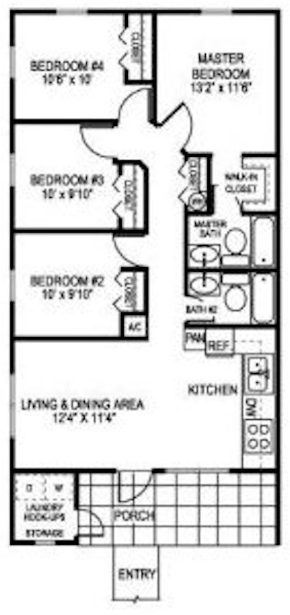 Four Bedroom Floor Plan at Mira Verde Affordable Apartments in LaBelle FL