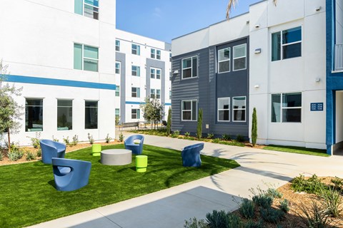 Outdoor Seating at Lakeland Senior Apartments in Santa Fe Springs CA