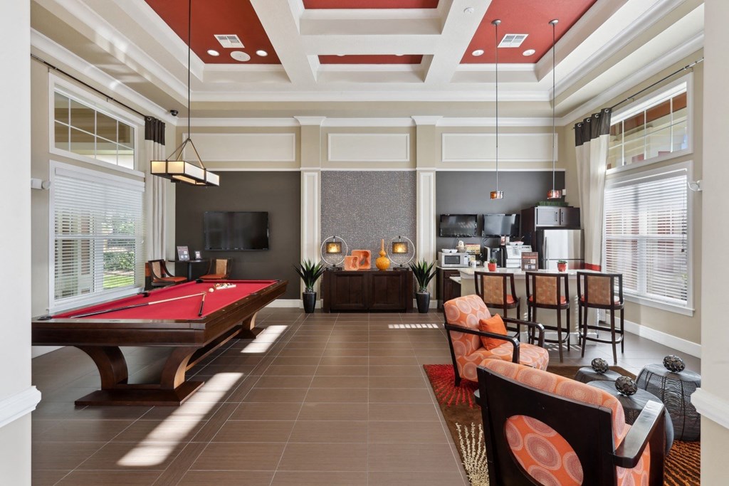 Stylish Lounge with Billiards and Coffee Bar at The Amalfi Clearwater Apartments