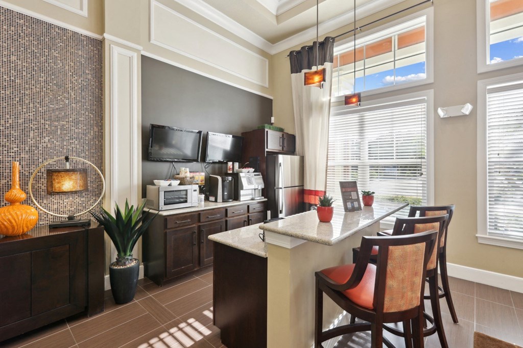 Stylish Lounge with Billiards and Coffee Bar at The Amalfi Clearwater Apartments
