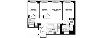 Three Bedroom Floor Plan at The Balton Affordable Apartments in New York City